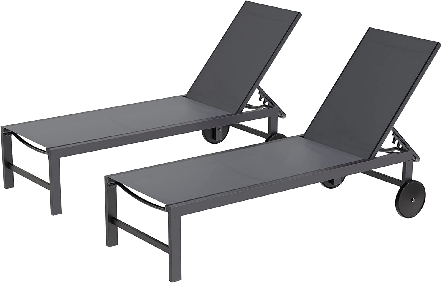 Walsunny Aluminum Adjustable Angle and Wheels Chaise Lounge Chair - Set of 2 Gray