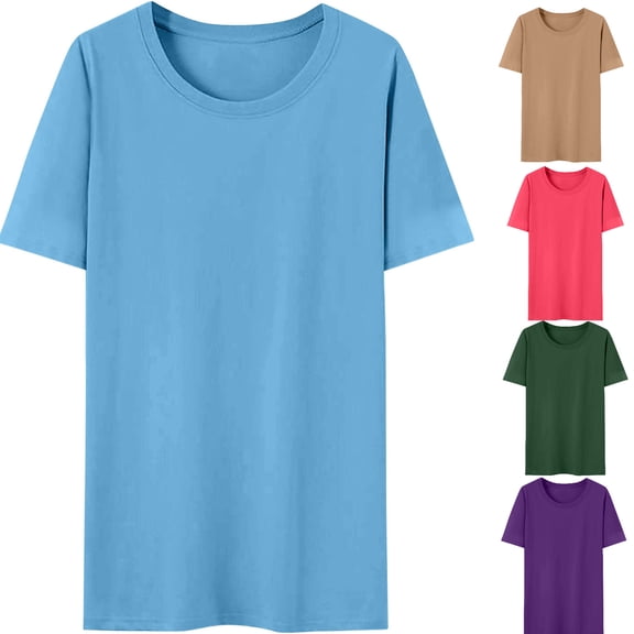 Yijfswar Plus Size Tops Women Casual Summer Short Sleeve Loose V Neck Ladies Basic Tshirt