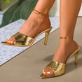 thumbnail image 2 of Womens Kitten Heels Open Pointed Toe Slip on Heeled Sandals Retro Pattern Dress Casual Summer Mules Shoes Gold Size 7.5, 2 of 8