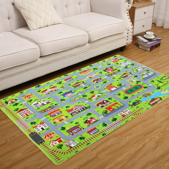 Non Slip Kids Rug, Game Play Area Rug Road and Traffic Carpet Super Soft Thick Playroom Mat for Toddler Bedroom Nursery Playroom, 5' x 7', Gray Street