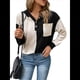 thumbnail image 3 of Sudadera con Capucha para Mujer, Cuello Abotonado, Cordón Ajustable, Sudadera Informal de Larga, Camisetas. Negro L, 3 of 7