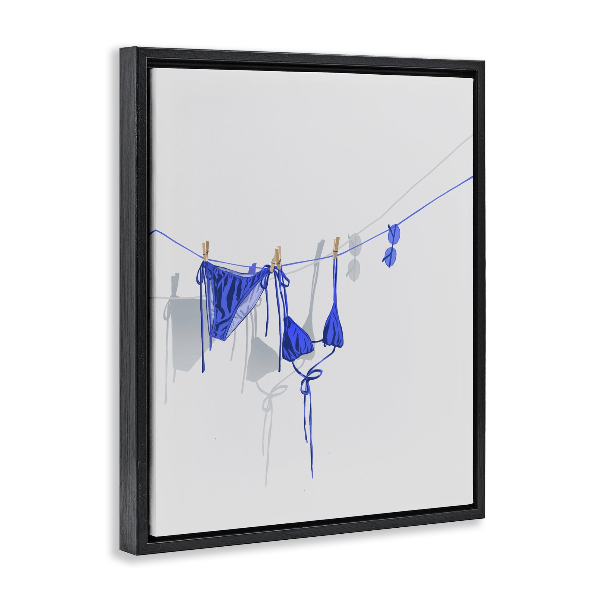 Stupell Industries Blue Bikini on Clothesline Black Framed Floater Canvas Wall Art, design by Ziwei Li