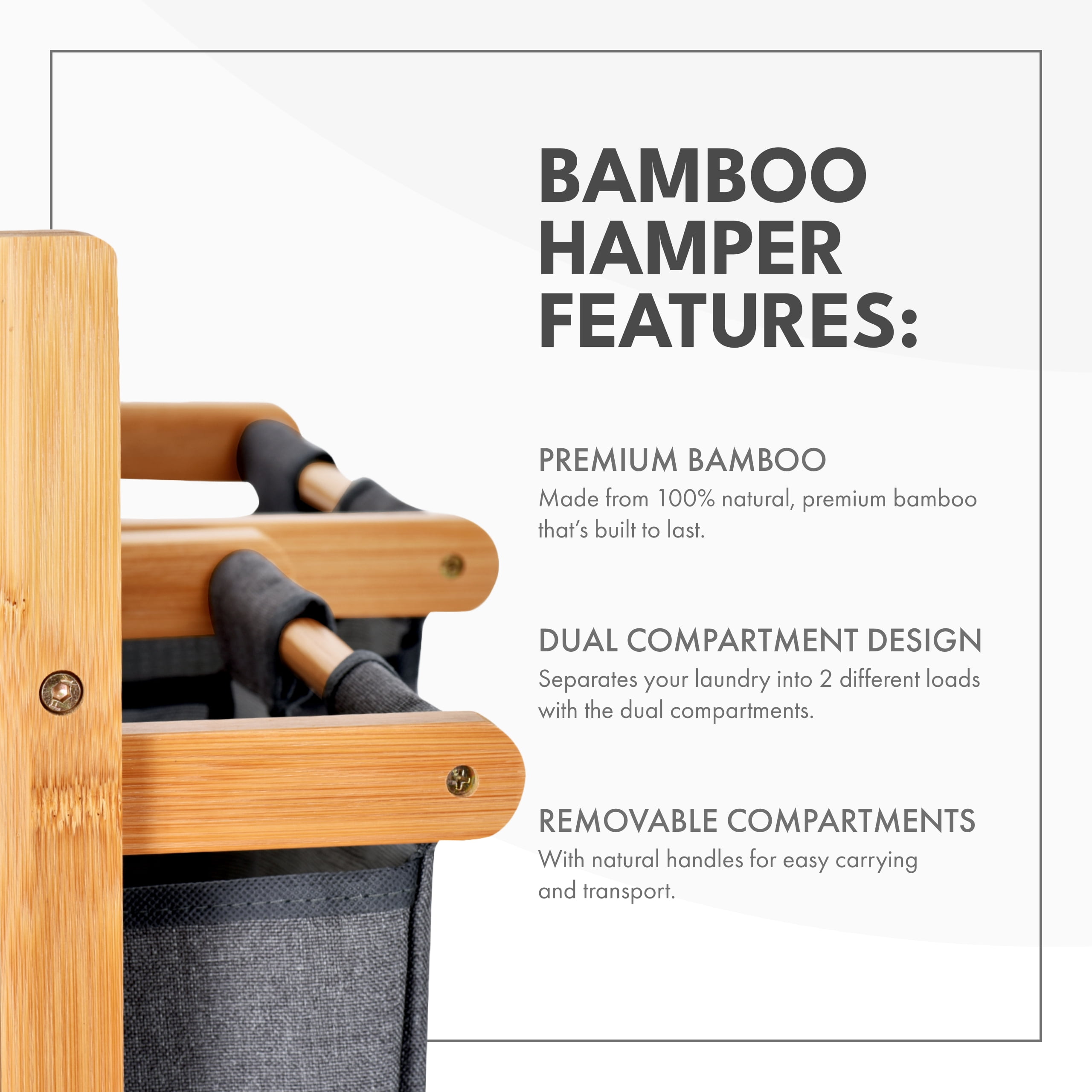 ToiletTree Products Dual Laundry Hamper with Shelf Bamboo Laundry Basket Organizer