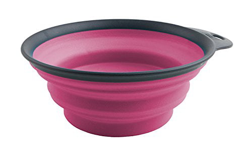 Large Gray/Pink Dexas Popware for Pets Double Elevated Pet Feeder 