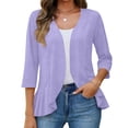 thumbnail image 2 of Womens Casual Open Front Cardigans Lightweight Soft Summer Draped Ruffles 3/4 Sleeve Cardigan, 2 of 7