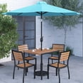 thumbnail image 3 of Merrick Lane Seven Piece Faux Teak Patio Dining Set - 35" Square Table, 4 Armless Stacking Club Chairs and 9' Teal Patio Umbrella & Base, 3 of 18