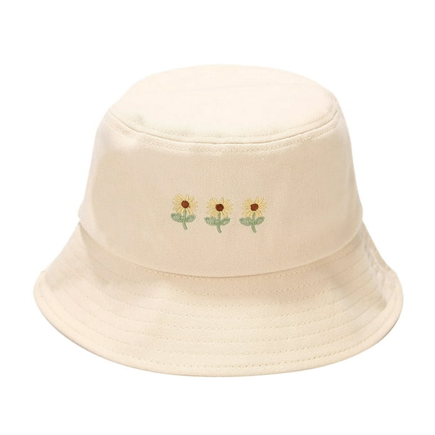 HEVIRGO Fisherman Cap Stylish Easy-matching Cotton Three-small-flower Bucket  Hat for Outdoor 
