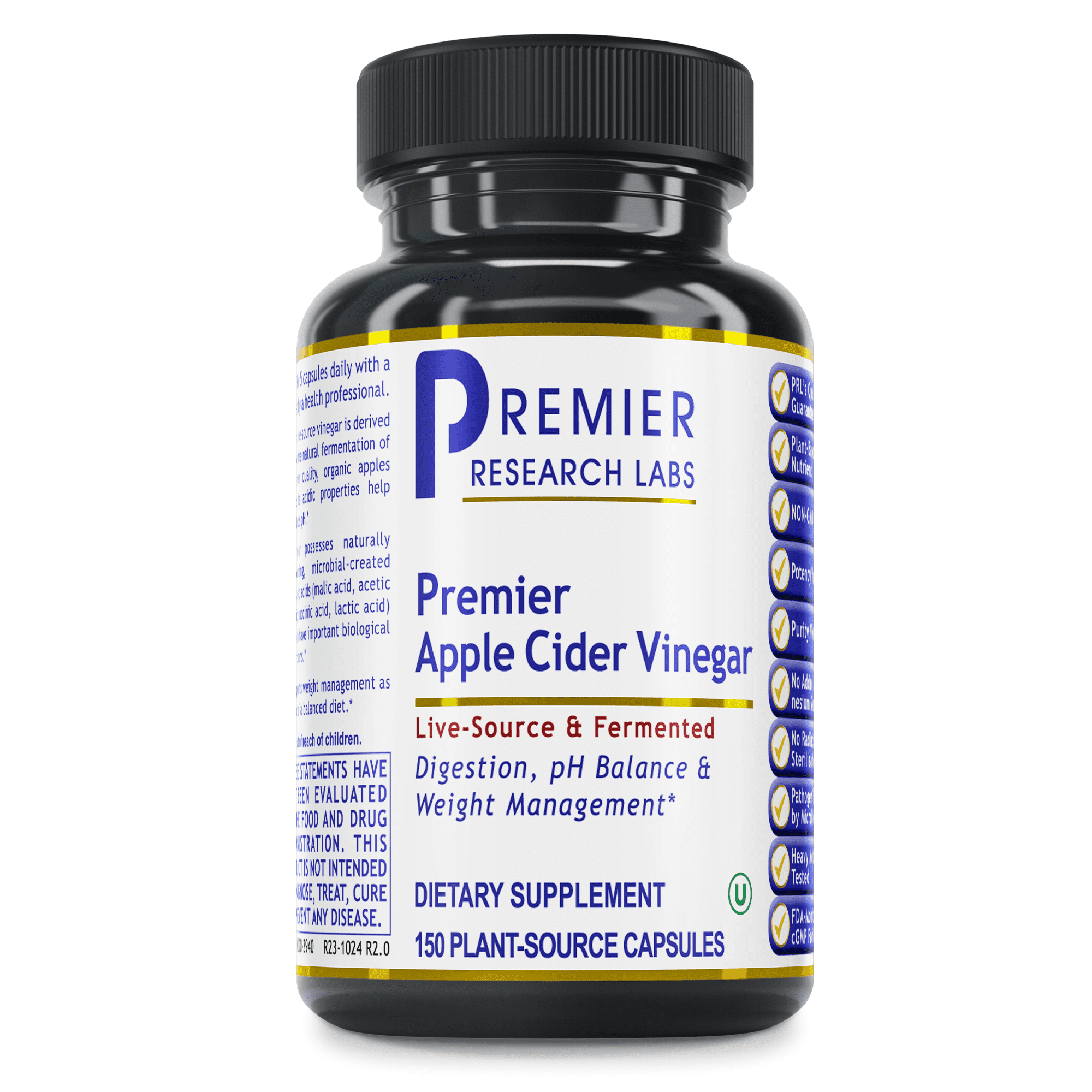 Premier Research Labs Apple Cider Vinegar Capsules - ACV Capsules, Apple Cider Vinegar Pills, Supplement for Digestion, pH Balance, Microbiome Health for Women and Men - 150 Vegetarian Capsules