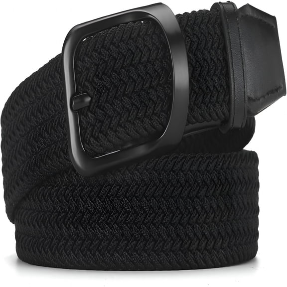 TELOLY Plus Size 44" to 68" Big and Tall Belts,Adjustable Belts for Men,Black Woven Elastic Braided Stretch Golf Belt
