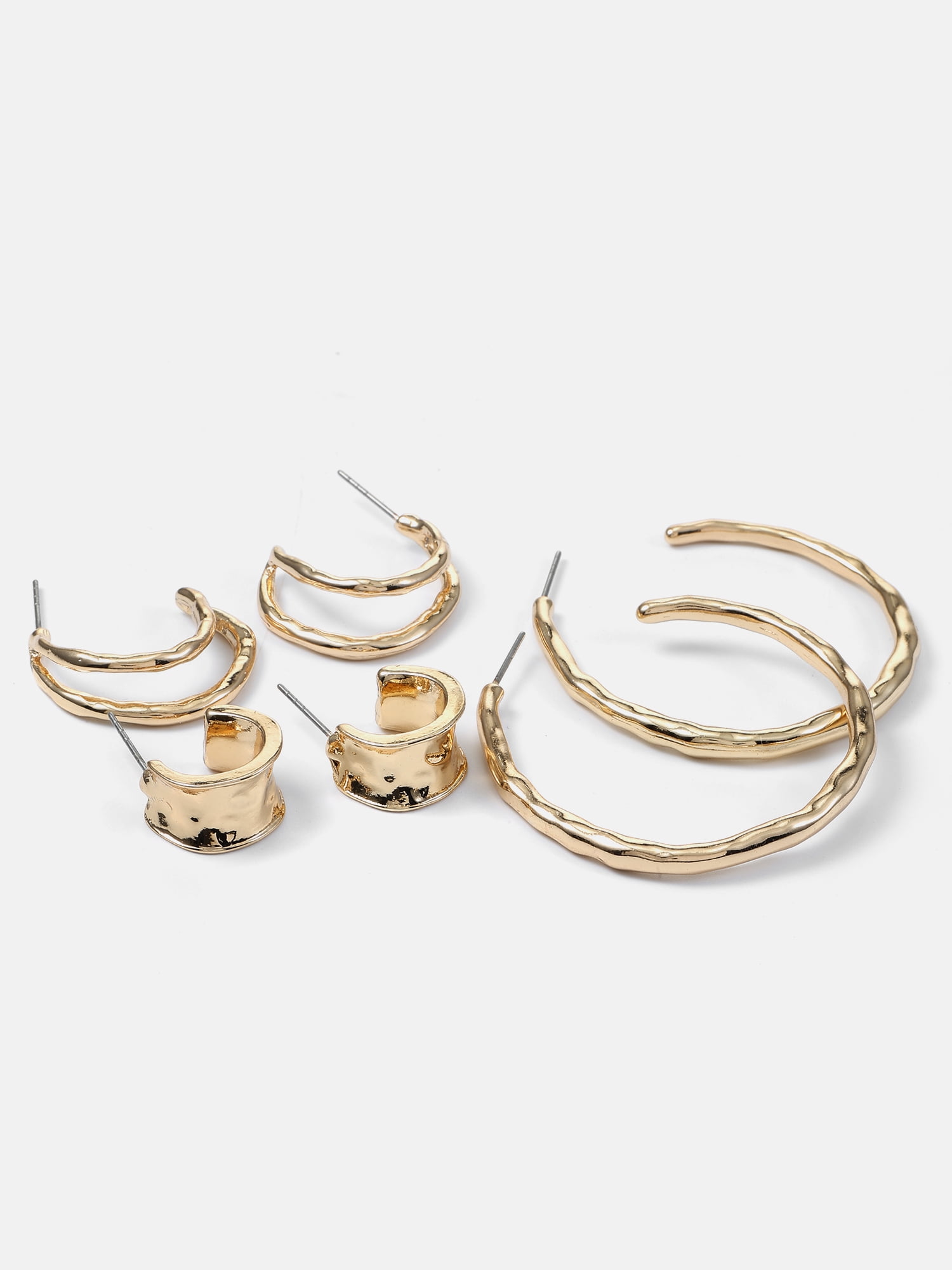 Scenario Textured Hoop Earrings, Gold-Tone, 3-Pair Set