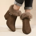 thumbnail image 6 of Willtoo Women's Suede Chunky Heeled Fluffy Fur Warm Ankle Boots,Fashion Pointed Toe Side Zipper High Heel Warm Booties,Outdoor Casual Non-slip Dressy Winter Boots Brown, 6 of 6
