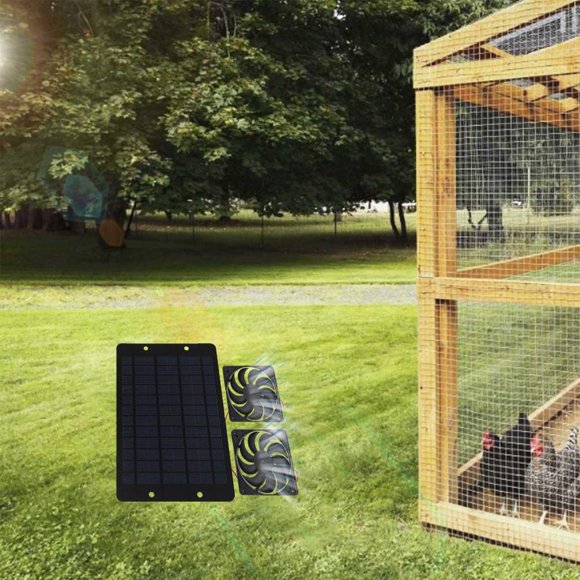 Feltree Solar Powered Dual Exhaust Fan Kit for Chicken Coops Sheds Greenhouses, Pet House Ventilation, No Battery Required, Plug & Play Solar Energy Fan System