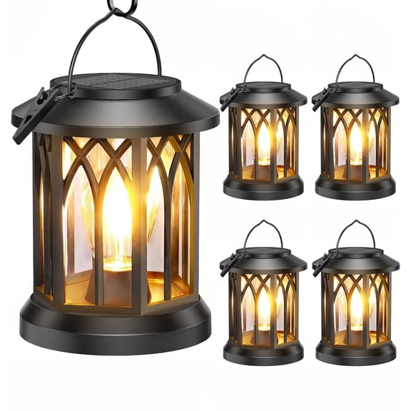 Solar Lanterns Outdoor 4 Pack Waterproof Upgraded Wall Mount Hanging Lights for Patio Yard Path Porch Garden Decor