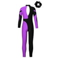 thumbnail image 2 of Alvivi Kids Girls Full Body Dance Unitards Bodysuit Gymnastics Leotards Figure Ice Skating Jumpsuit Purple&Black 16, 2 of 5