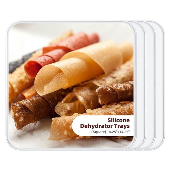 Dehydrator Fruit Roll Trays 4 Pack - 14x14in Silicone Mats for Fruit Leather, Meat, & Eggs - Non-Stick, Reusable Dehydrator Sheets with Raised Edge