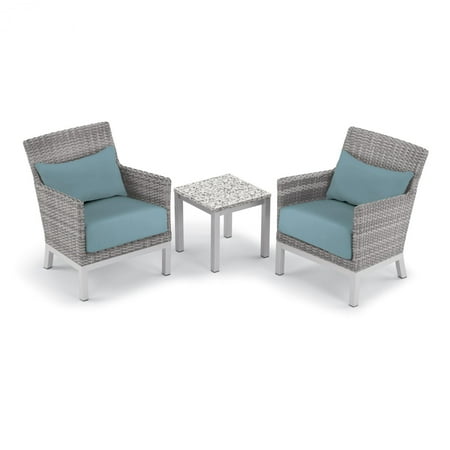 Outdoor Furniture Ebay Uk Argento 3 Piece Wicker Patio Conversation Set W/ Lite-Core Ash End Table, Ice Blue Cushions & Lumbar Pillows By Oxford Garden ()