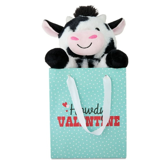 Cow Plush in Howdy Valentine Gift Bag, Black and White, 12", Valentine's Day by Way To Celebrate