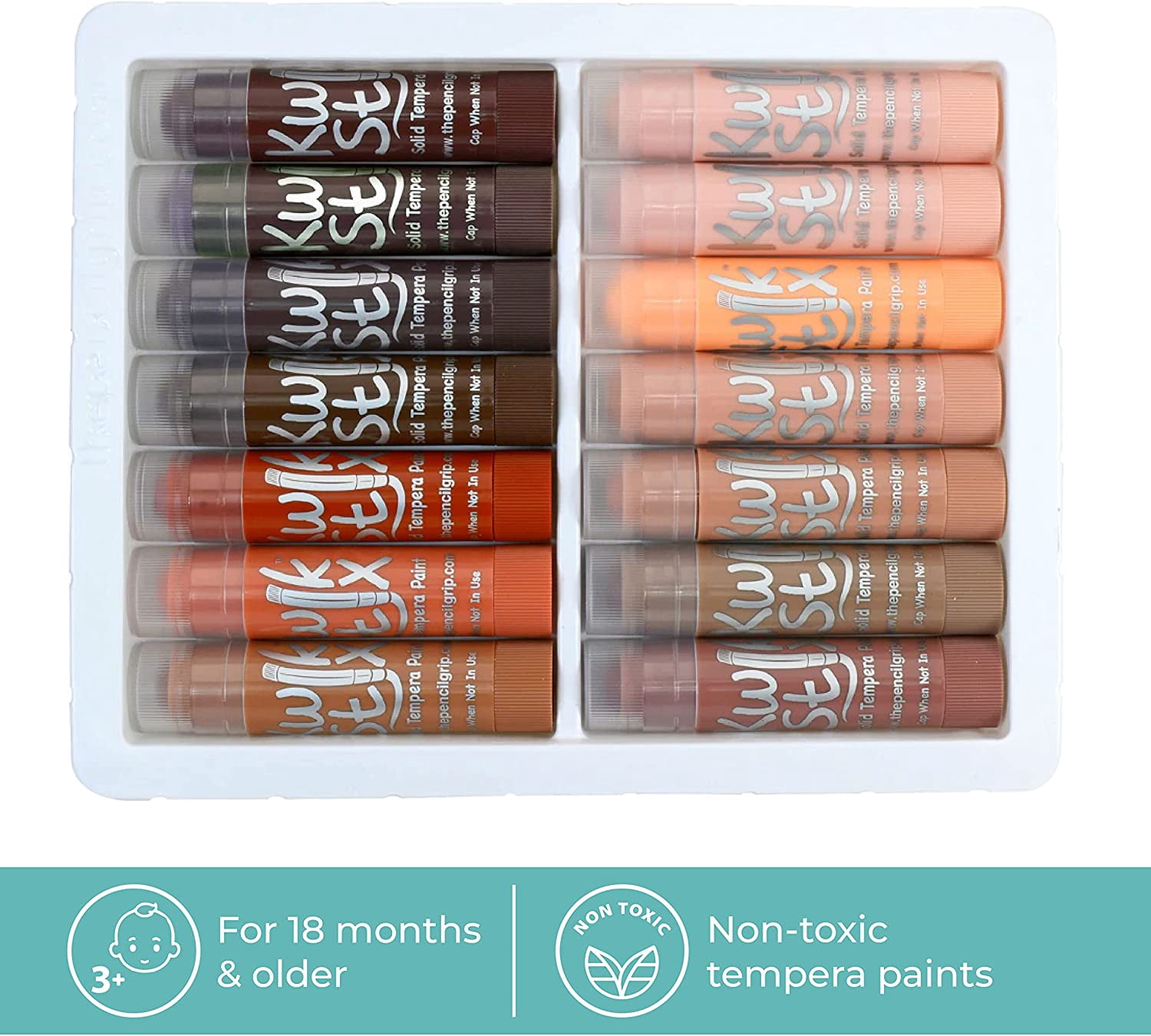 Kwik Stix Solid Tempera Paint Sticks, 14 Count, Global Skin Tone Colors, Washable, Quick-Drying, Non-Toxic