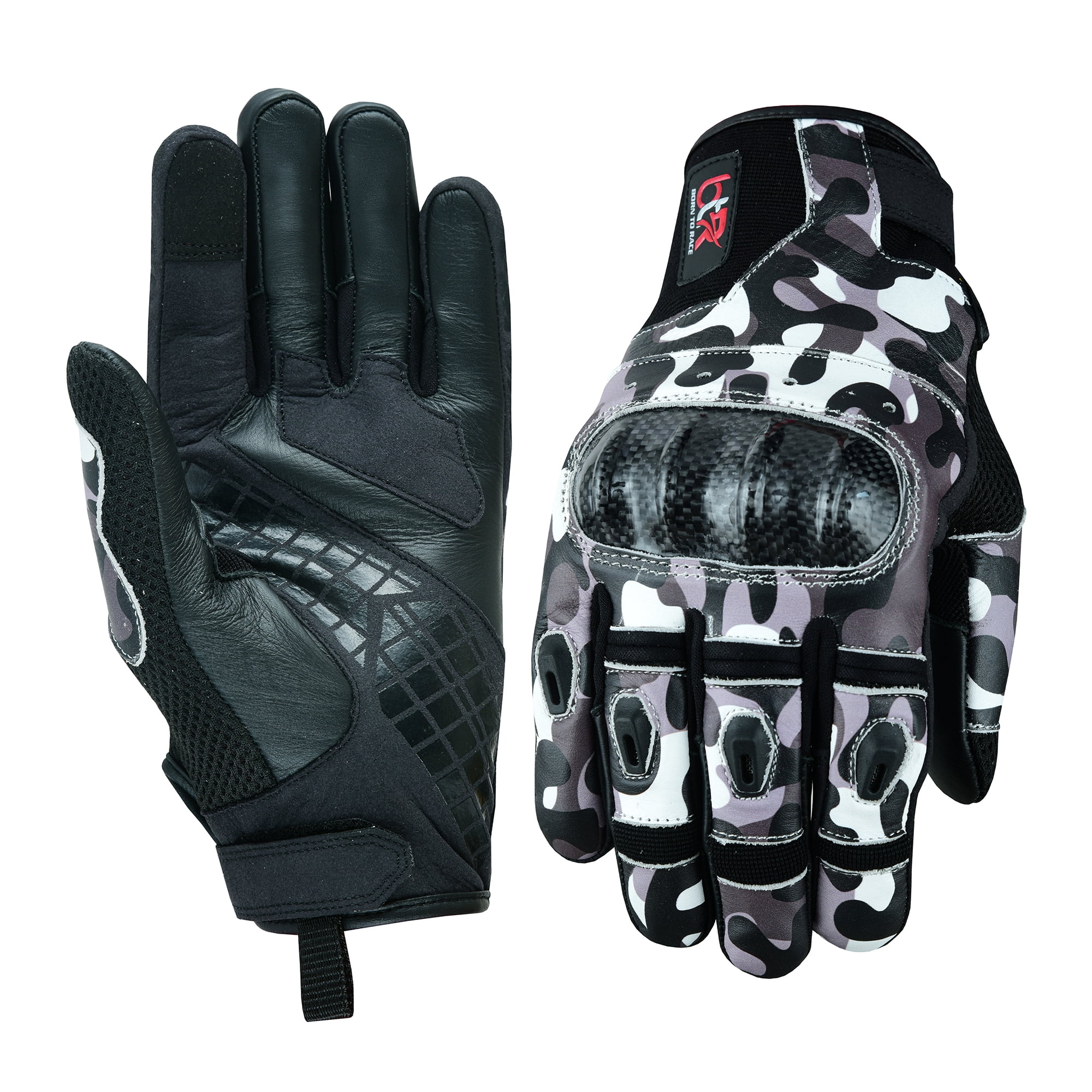 Motorcycle Motocross Cowhide Leather Gloves Knuckle Protection Air Vent Motorbike Gloves Black Camo-2XL