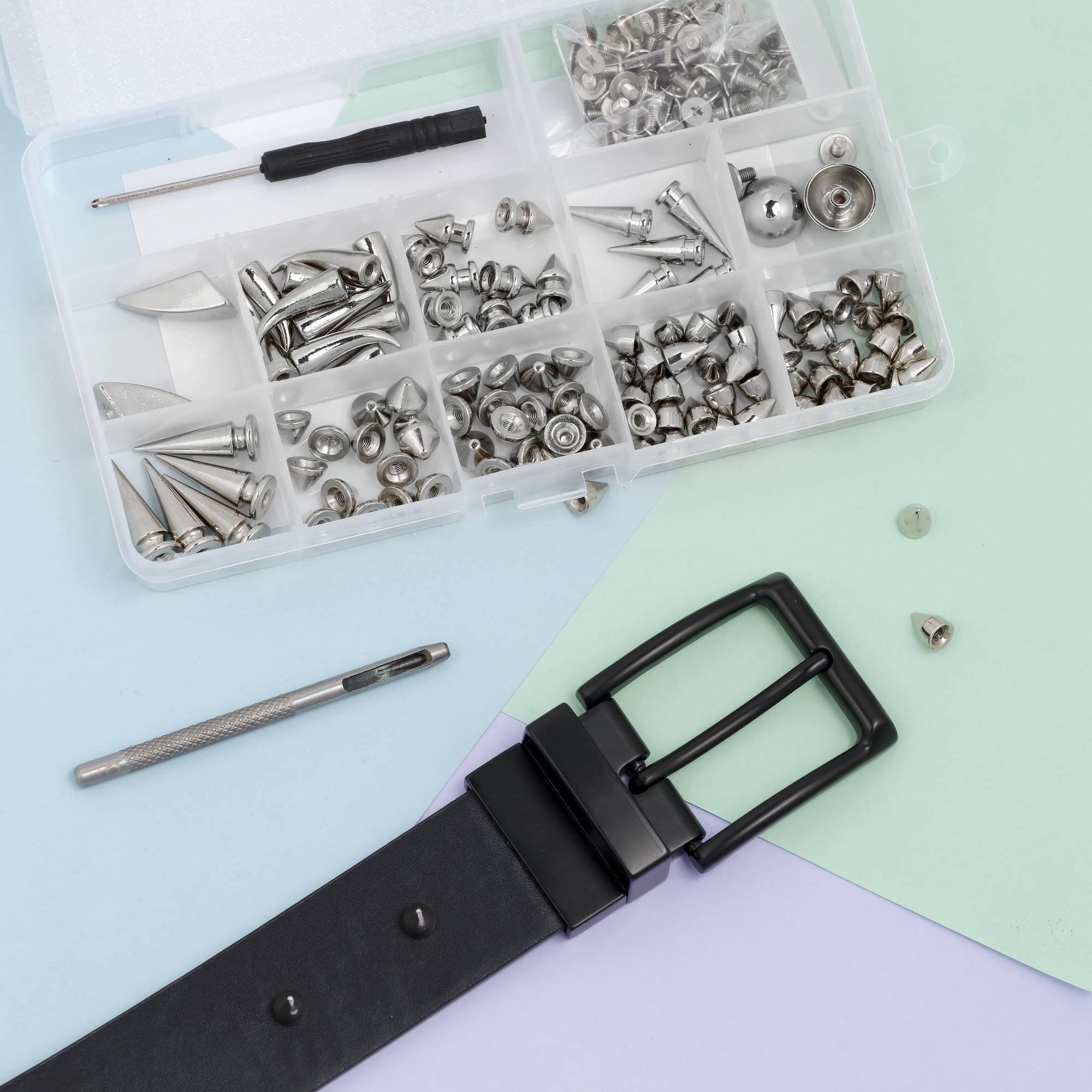 Incraftables Silver Studs and Spikes Set (100pcs) for Clothing & Shoes W/ Screwdriver & Punch Tool