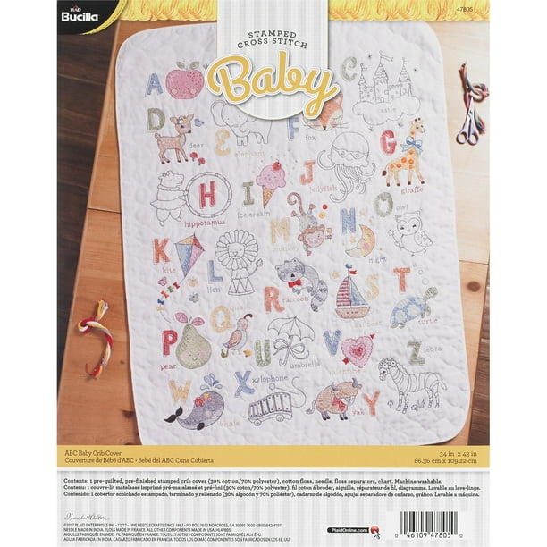 Bucilla Stamped Cross Stitch Kit Matching Crib Cover, Abc Baby