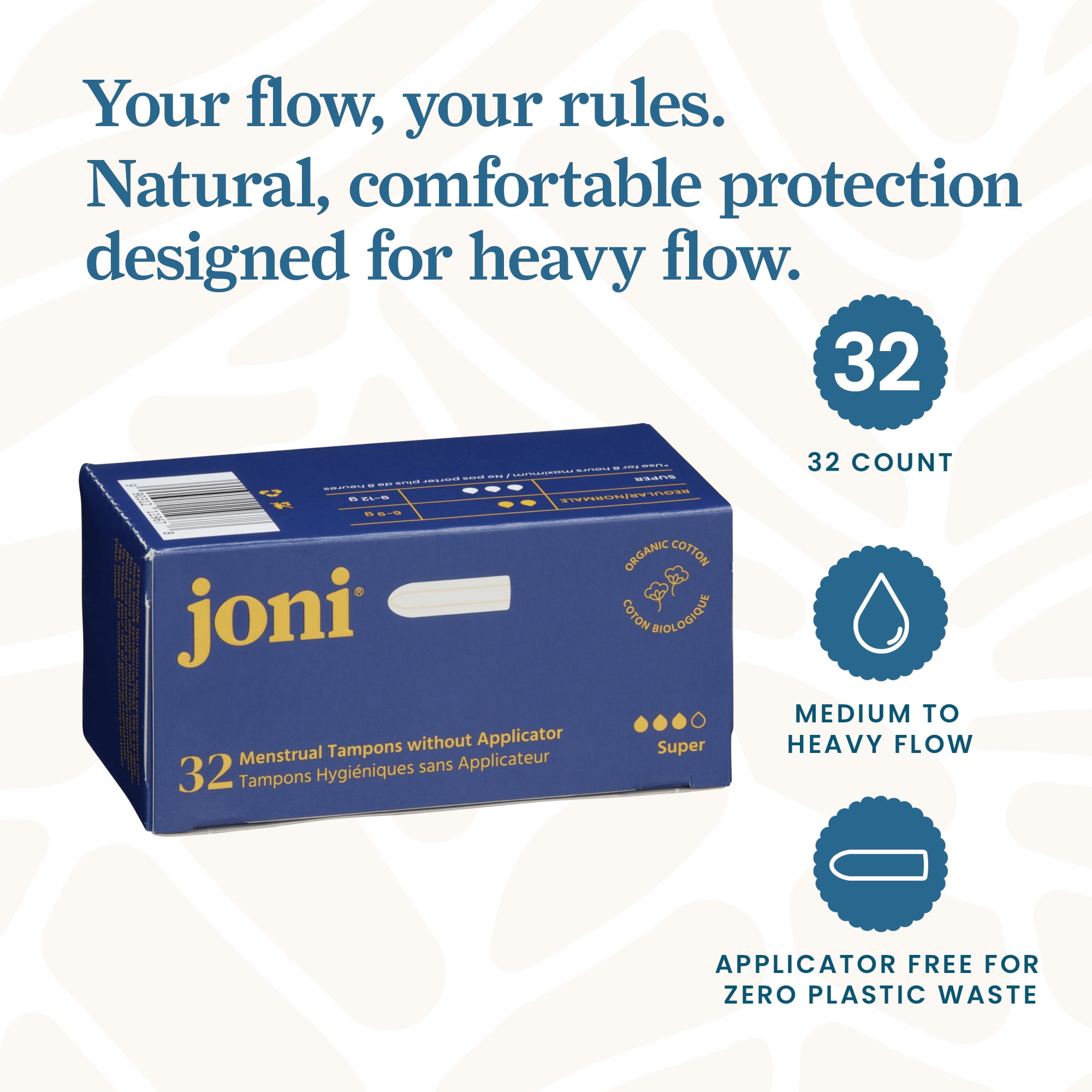joni Organic Cotton Super Tampons, 32ct