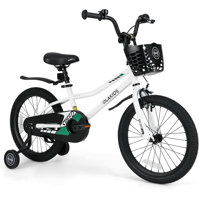 OLAKIDS Vélo pour Enfants, Vélo pour Tout-Petits de 12 14 16 18 Po avec Roues Stabilisatrices, Selle et Guidon Ajustables, Frein à Main et Frein à Rétropédalage, Bicyclette pour Garçons et Filles