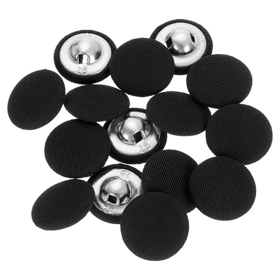 Uxcell 15 Pack Fabric Cloth Covered Button, 18mm 28L Metal Shank Round Sewing Buttons Fabric Covered Button for Coat Dress Sweater Hats Crafts Making, Black
