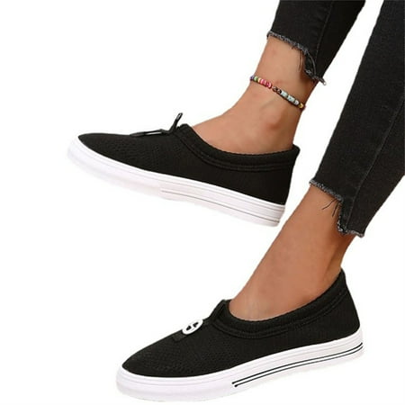 

Women s Slip-On Walking Shoes Flat Mesh Fabric Loafers Casual Breathable Anti Slip Shoes 40 Black
