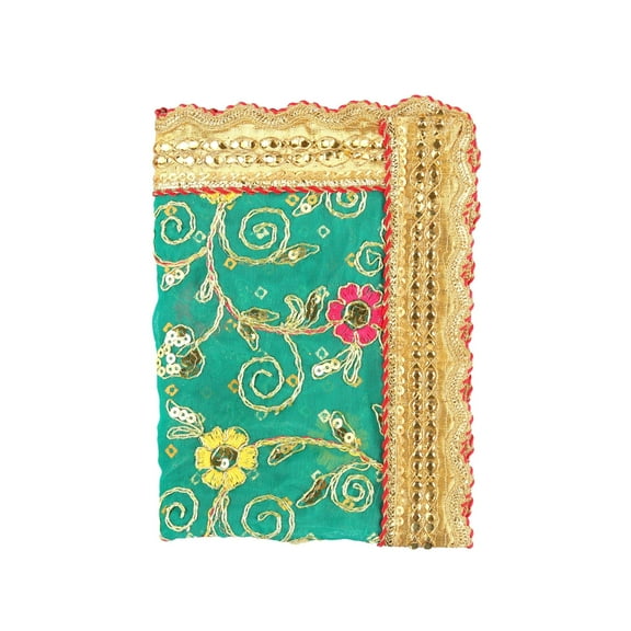 Decorative Mat Aasan Cloth Chunari Puja Chunar Silk Cloth (Size:- 21 "x 15 ") Aasan Mat Indian Traditional Cultural Festival New year Gifts Decorations Statue Frame Idol Temple Home Decor(Green)