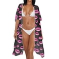 thumbnail image 3 of HELLHERO High Quality Fabrics Bathing Suit Cover Up for Beach Short Sleeve Cardigan Lip pattern Design, 3 of 6