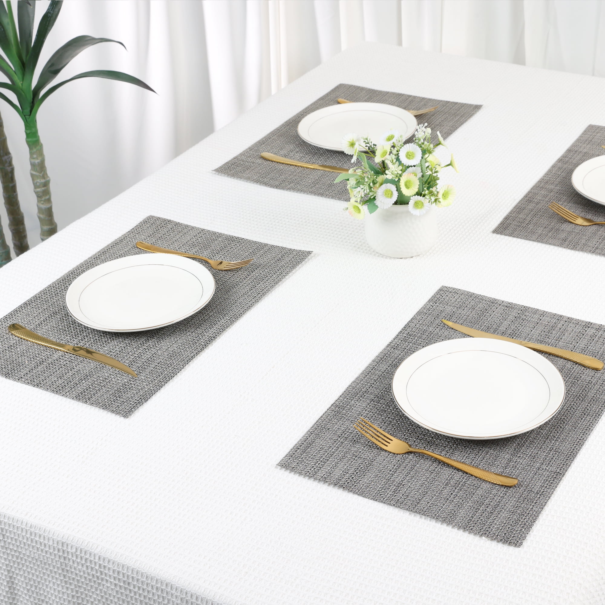 Unique Bargains Set of 6 Polyvinyl Chloride Solid Placemats Brown 18*12in