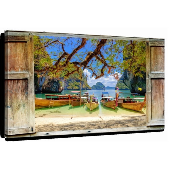 Elephant Stock Window To Long Tail Boats Wall Art - Transportation Canvas Canvas - 12" x 8"