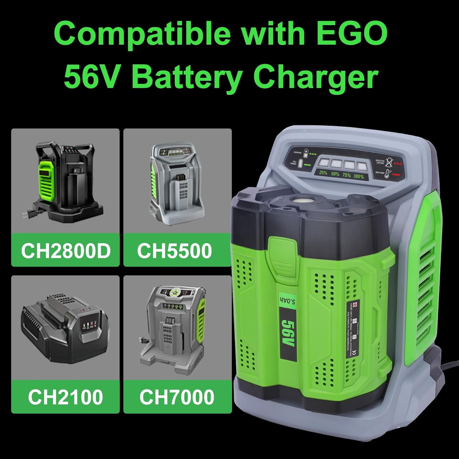 56V Replacement for BA2800 5Ah Lithium Battery Pack for All EGO Power Tools BA2800T BA4200T BA1400 BA5600T ST1511T LB7654 ST1623T - Compatible with EGO Cordless Tool Lawnmower Chainsaw