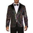 thumbnail image 1 of BLAZER DE LENTEJUELAS CHIC INSPIRADOR PARA HOMBRE, CON SOLAPA PICO, EN COLOR BLOQUE BRILLANTE Y RELUCIENTE, TAMAÑO L, MULTICOLOR, 1 of 5
