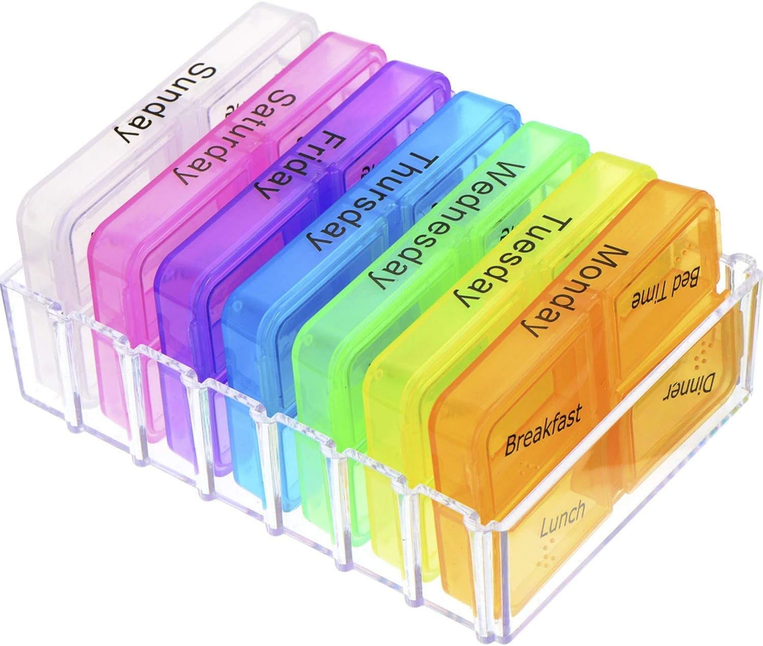 EcoNesxp 7 Day 4 Times Pill Dispenser Multicolor S Pill Box BPA Free Weekly Pill Organizer Large 28 Compartment Pill Box