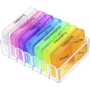 EcoNesxp 7 Jour 4 Time Pill Dispenser Multicolor S Pill Box BPA Pill gratuit hebdomadaire Organisateur Grand 28 Boîte à pilules du compartiment