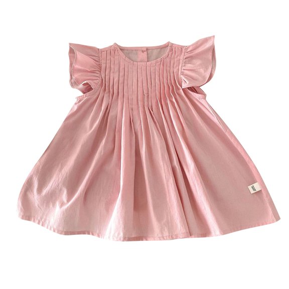 Mercatoo Girl's Solid Color Fly Sleeve Dress 𝐅lutter 𝐑uffle 𝐇em A-Line Su𝐧dress Casual Swing Midi P𝐚rty Dress for Kids