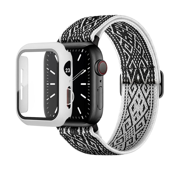 ALMNVO Étui Protecteur d'Écran Bracelet en Nylon pour Apple Watch Band 45 mm 41mm 44mm 40mm 42mm 38mm Verre Trempé Chouchou Élastique Sport Boucle Simple pour iWatch Series 7 6 SE 5 4 3 2 1