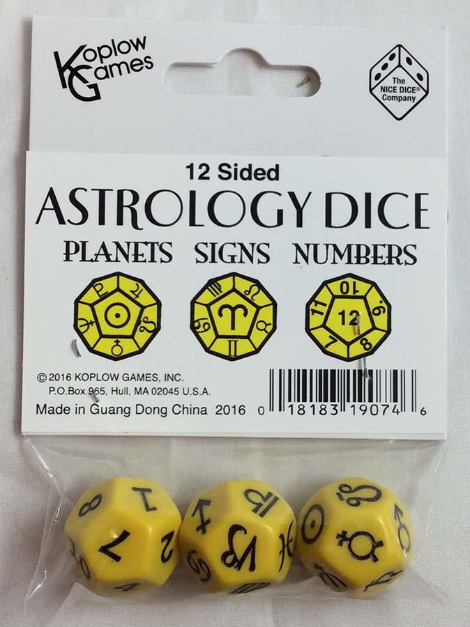 Signs 3 D12 Dice Planets Numbers Astrology Dice Set Yellow with Black
