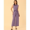 thumbnail image 2 of DARING DIVA Women's Wide Leg Jumpsuit Collared Tie Waist Coverall S Purple, 2 of 6