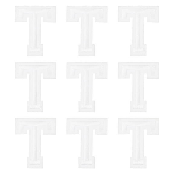 Uxcell Iron on Letter Patches 2" Alphabet T Iron on Embroidered Patch for Clothing Repair(White, Pack of 9)