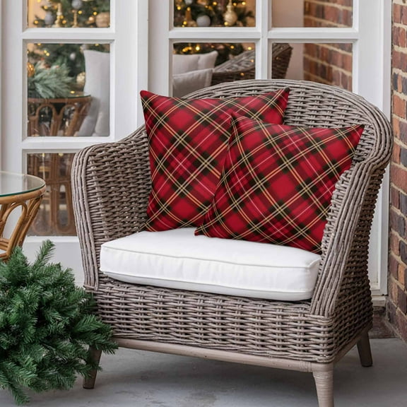 Outdoor Waterproof Pillow Covers Christmas Tartan Buffalo Plaid Throw Cushion Case，Diamond Checker Lattice Pillowcase for Bed,Sofa,Couch, Patio Furniture, 16x16 in, 2Pack Decorative Pillows