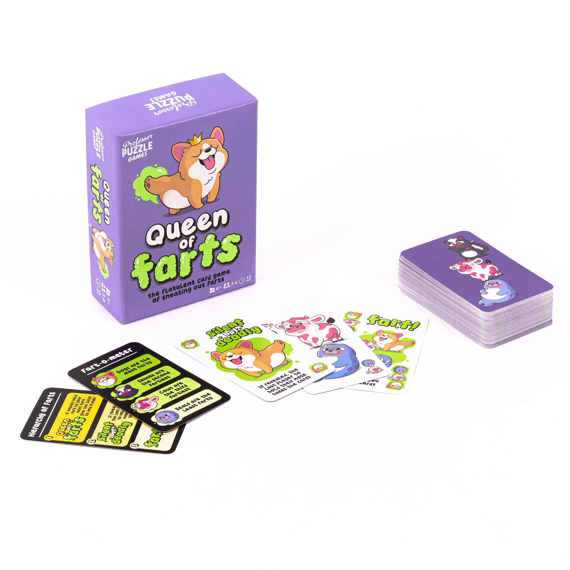 Professor Puzzle: Queen of Farts - Flatulent Animal Card Game, Pair Matching & Card Discarding, Gassy Fun Party Game, Family-Kids Ages 6+, 3-6 Players