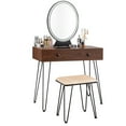 thumbnail image 4 of Topbuy Vanity Table Set Makeup Dressing Desk with Cushioned Stool & Lighted Mirror Coffee, 4 of 6