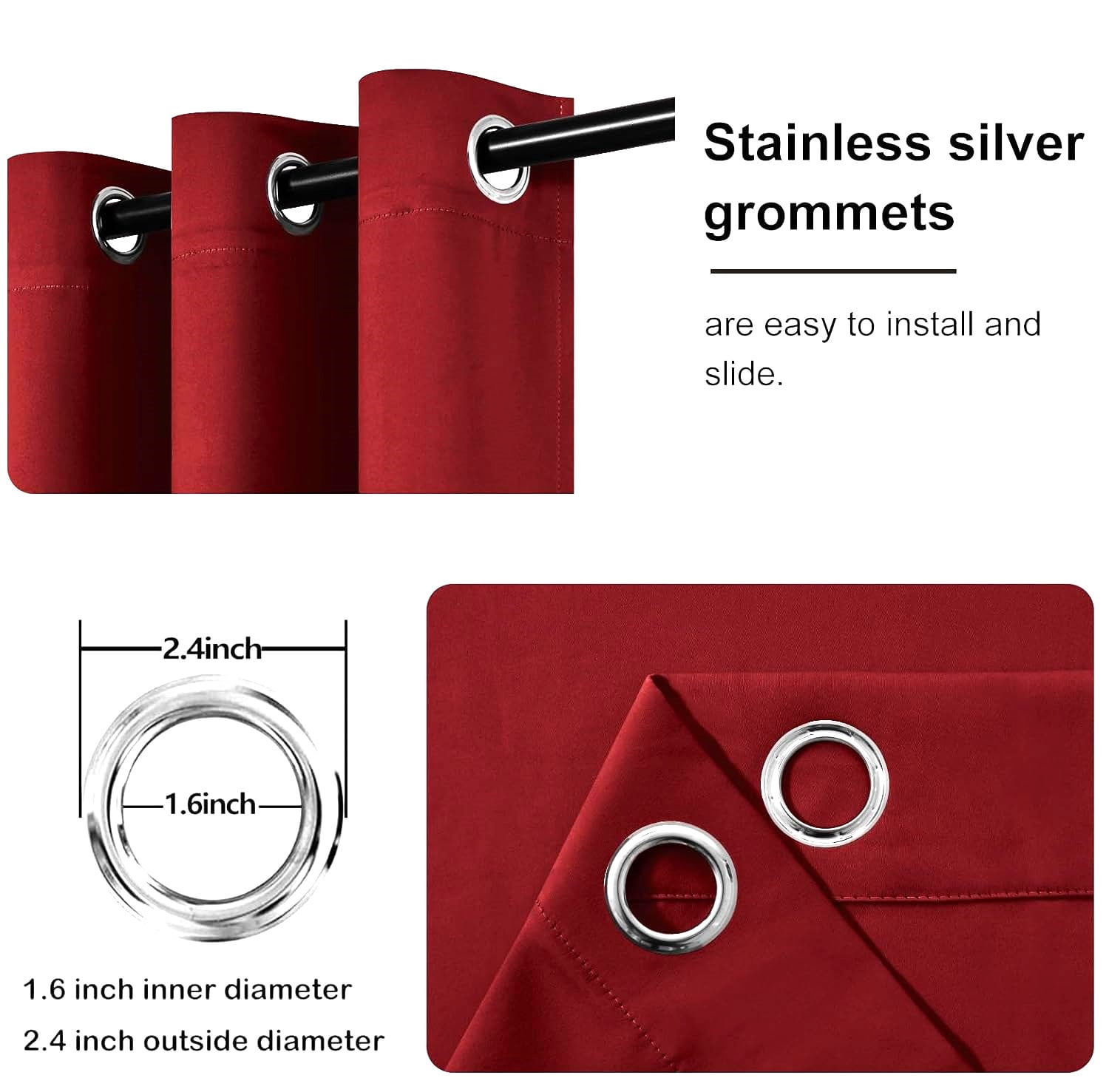 Set of 2 Panels K68 Burgundy Color Blackout Window Curtains 84" inches Length Panels with Grommets for Living Room , Closet, Bedroom Home Décor