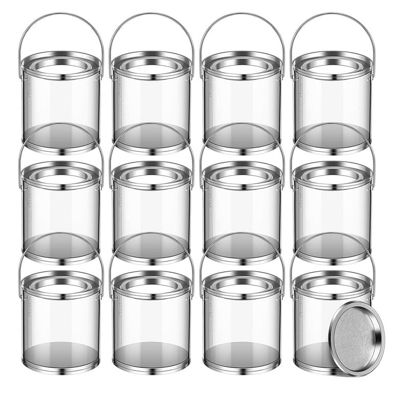 12Pack Mini Clear Plastic Paint Cans Small Empty Paint Cans for Crafts  Candy DIY Projects Party Favor Decor,3 x 3 Inches 