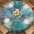 thumbnail image 2 of Turquoise Marble Round Tablecloth 54 inches Abstracts Gold Wave Lines Ombre Texture Waterproof Oil-Proof Table Cloth Round Table Cover for Holiday Party Picnic Dinner Decor Indoor and Outdoor Use, 2 of 9