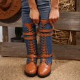 thumbnail image 5 of Pandaie Womens Lace up Mid Calf Combat Boots Buckle Straps Decor Side Zipper Non Slip Low Platform Heel Fashion Motorcycle Riding Booties Dark Blue 7.5, 5 of 9