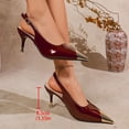 thumbnail image 4 of Womens Slingback Kitten Heels Closed Pointed Toe Pumps Heeled Sandals Elegant Splice Leather Party Prom Dress Shoes Wine Size 5, 4 of 7